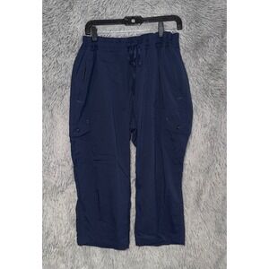 LLBean Navy Blue Cargo Jogger Pants Elastic Waist Drawstring Wide Leg Casual XL